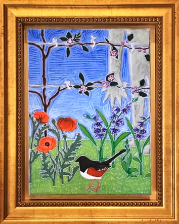 Towhee and Poppies
15" x 12.5"
$950